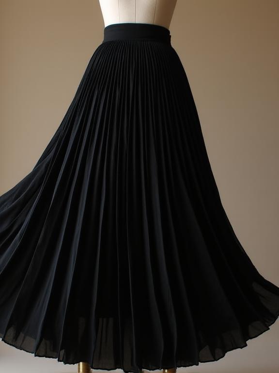 Flowing black pleated skirt.